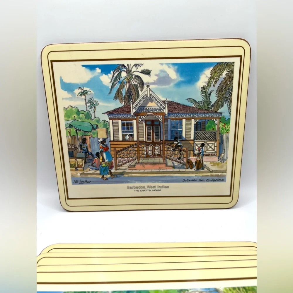Vintage Set of 4 Pimpernel England Cork Placemats Barbados The Chattel House
